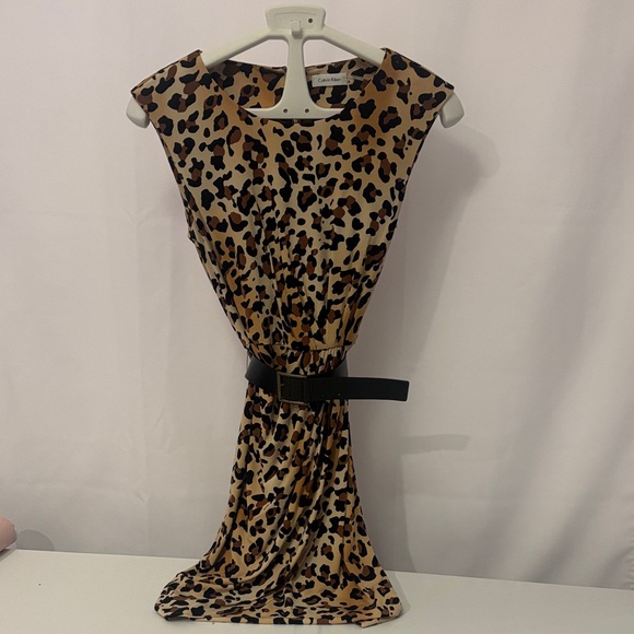 Calvin Klein Brown Leopard Print Midi Dress - Picture 1 of 4